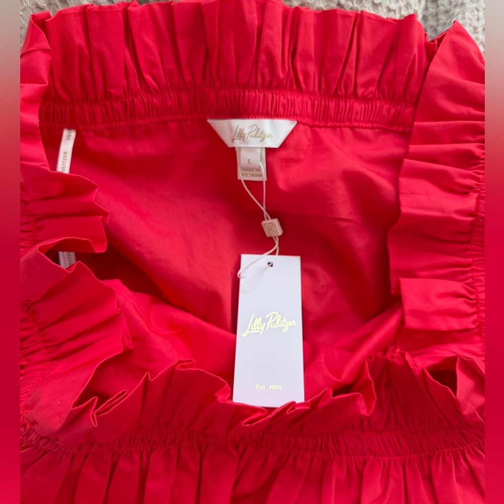 Lilly Pulitzer Off Shoulder Ruffle Blouse NWT Coral Red Size Large - Picture 7 of 9